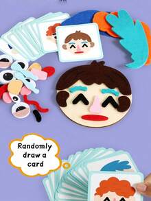 1PC Kids Face Expression Puzzle Magic Sticker Emotion Changing Board Montessori Educational Wooden Toy For Preschool Learning - Multicolor - View 3