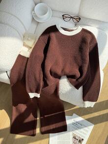 New Fashionable Versatile Casual & Commute Girls Sweater Set Teen Girl Brown Set Tween Matching Set Knit Girl Knit Set Brown Matching Knit Set Tween Matching Set Knit Two Pieces Long Sleeve Set Teen Girl Girls Sweater Sets Girls Winter Sets Girls Lounge Set Girl Clothes Autumn And Winter Clothes Sweatshirt Straight Pants Suit Tween Girl Girls Pants Suit Clothes Two Pieces Set Knit Outfit Cozy Knit Set Two Pieces Knit Set Knit Sweater And Pant Set Knit Matching Set Brown Sweater - Brown - View 1