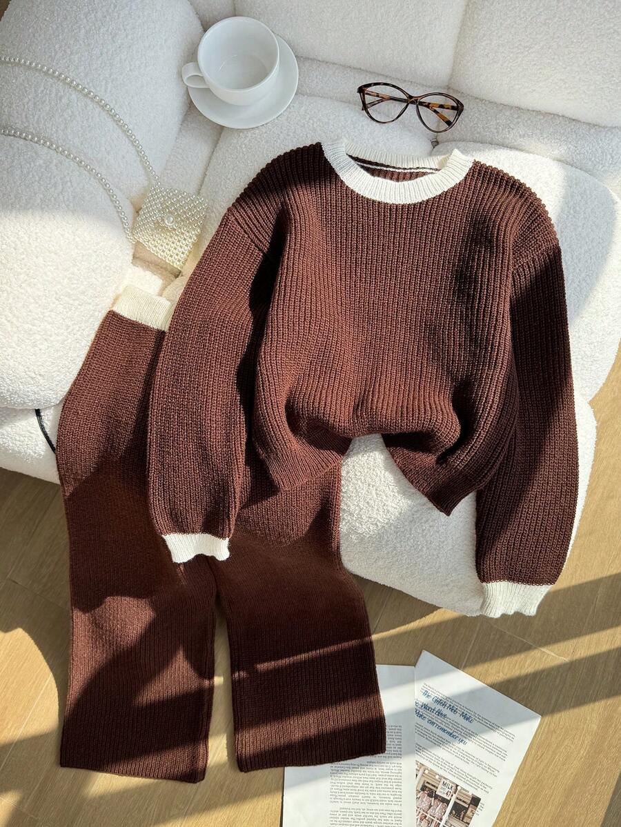 New Fashionable Versatile Casual & Commute Girls Sweater Set Teen Girl Brown Set Tween Matching Set Knit Girl Knit Set Brown Matching Knit Set Tween Matching Set Knit Two Pieces Long Sleeve Set Teen Girl Girls Sweater Sets Girls Winter Sets Girls Lounge Set Girl Clothes Autumn And Winter Clothes Sweatshirt Straight Pants Suit Tween Girl Girls Pants Suit Clothes Two Pieces Set Knit Outfit Cozy Knit Set Two Pieces Knit Set Knit Sweater And Pant Set Knit Matching Set Brown Sweater - Brown - View 1