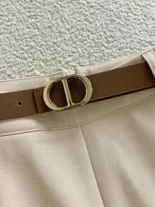 GlowEve 女士通勤优雅条纹长袖T恤和长裤两件套，带口袋和腰带 - 藏蓝色 - 查看 4