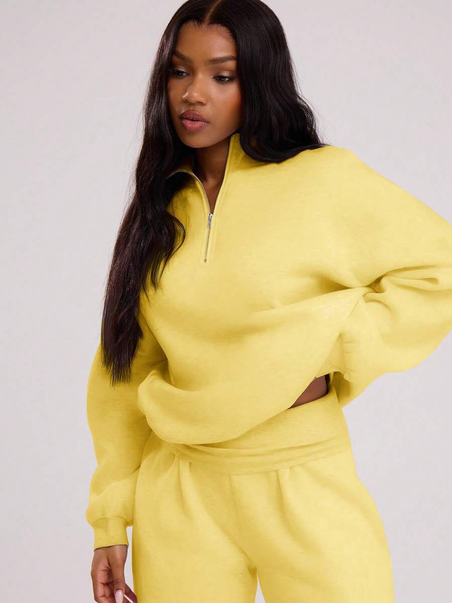 MUSERA Quarter Zip Oversized Sweatshirt Casual, Airport Graduation, Back To School, Teacher, Winter Carnival Vacation - Yellow - View 1