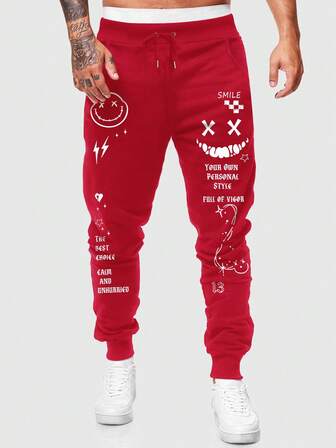 Street Life بنطلون جوجر كاجوال مطبوع بتصميم مبتكر مع رباط للرجال، ملابس شارع عصرية