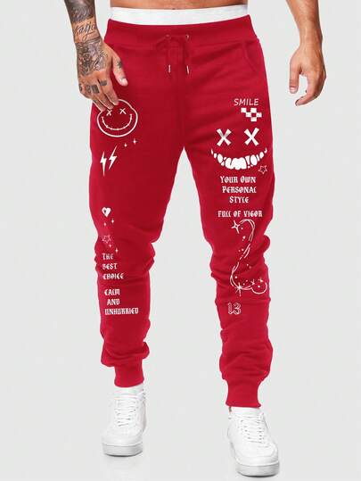 Street Life Men's Drawstring Creative Print Casual Jogger Pants, Fashionable Streetwear