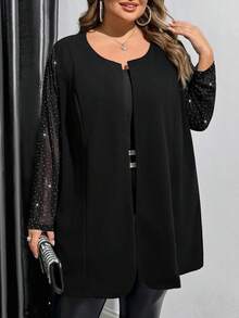 SHEIN CURVE+ Damska elegancka, swobodna marynarka w czarnym kolorze, idealna na wesele, jako strój dla nauczyciela, dojazd do pracy, na co dzień - Czarne - Zobacz 3