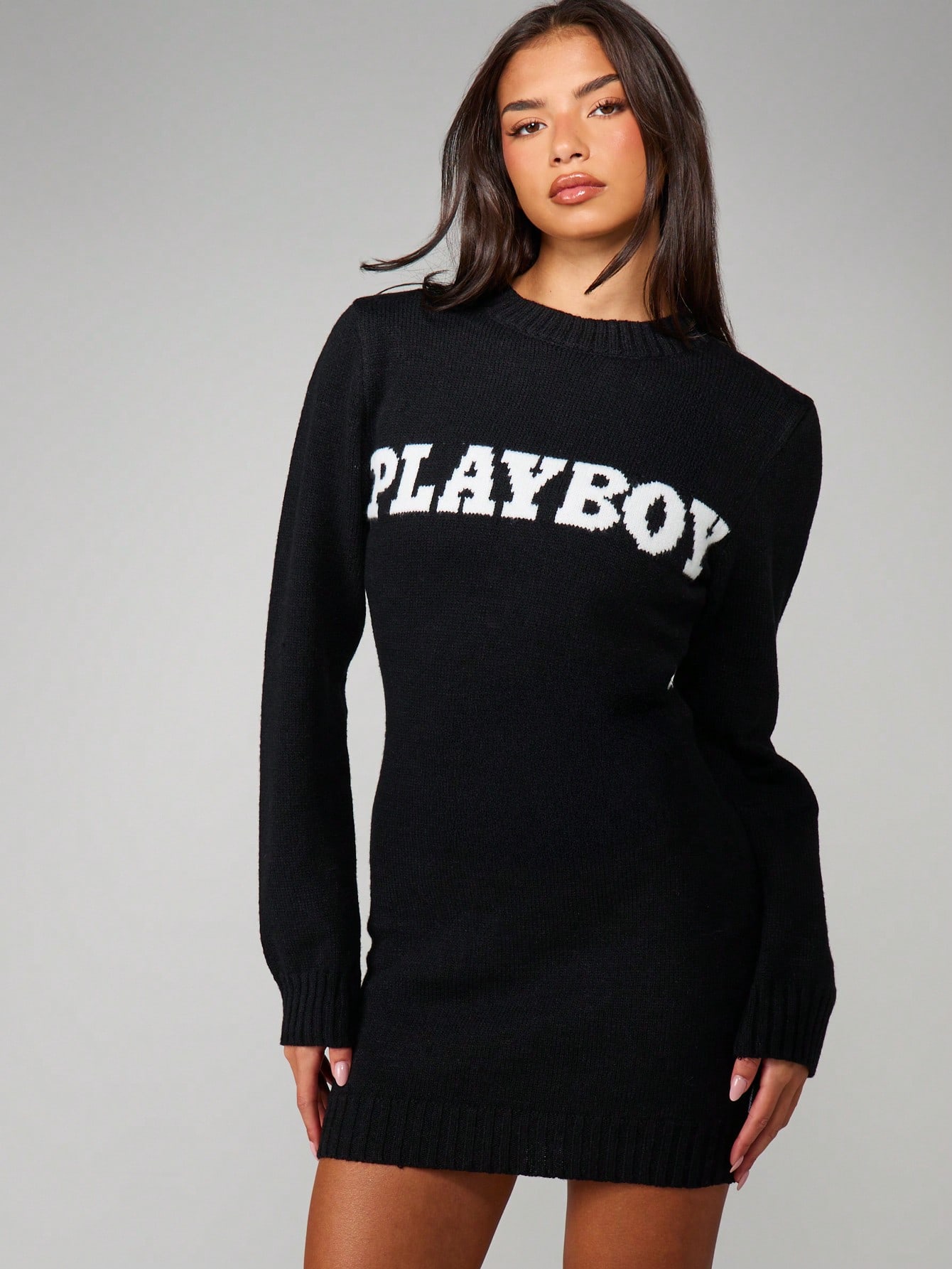 Missguided x Playboy Knitted Sweater Mini Dress With Crew NeckMISSGUIDED