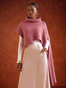 Zivah 冬季新款，圣诞节，新年，婚礼季，情人节，生日派对，毕业季，日常出行，基础款，百搭款，休闲度假，邮轮旅行，休闲优雅，通勤，街头欧式风，简约风，女士假日，高领，不规则袖，长款罩衫，斗篷袖，粉色羊毛套头衫，女士毛衣 - 紅木色 - 查看 9