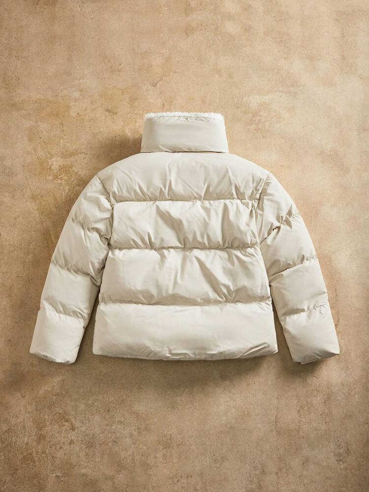 Thick H-Shaped Mid-Length Faux Fur Collar Loose Women Jacket With Side Pockets