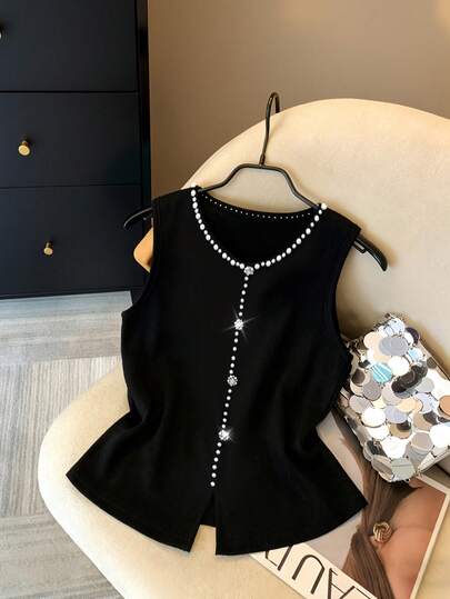 GlowEve 2025 Autumn/Winter New Stylish Bubble Bead Decor Sleeveless Knit Top
