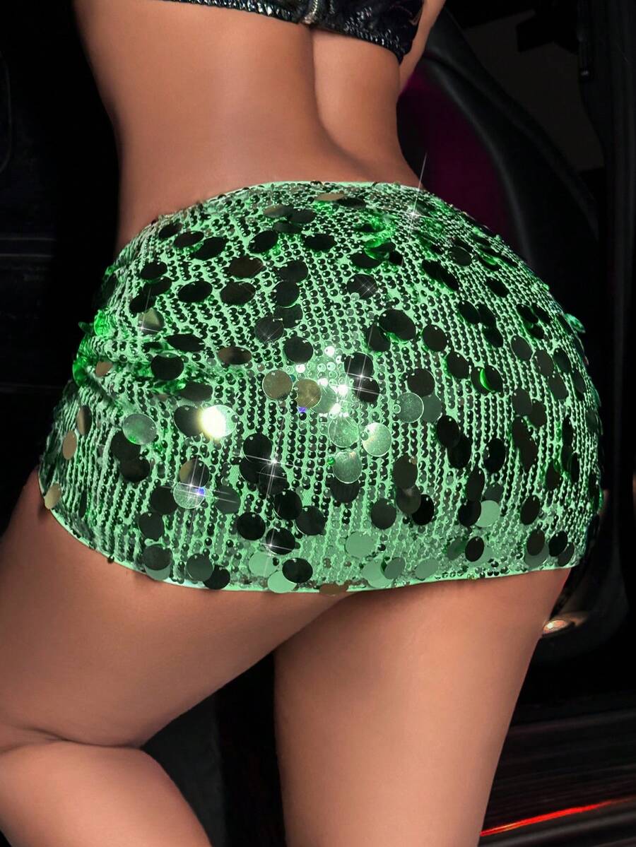 Slaydiva Váy mini sequin gợi cảm thời trang dành cho nữ, mùa hè - Màu xanh Bạc hà - Xem 1