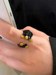 Joivida 可爱狗狗戒指，女士专属 - 萌萌的动物饰品，小狗造型，可调节叠戴戒指，送给爱狗人士的时尚礼物 - 彩色 - 查看 6