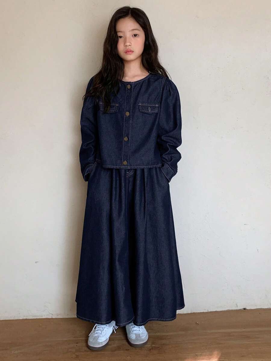 DAZY Girls Denim Top & Skirt Set