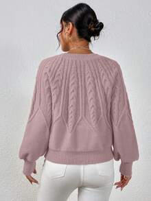 EMERY ROSE Casual Solid Color Lantern Sleeve Sweater, Autumn/Winter - Pink - View 2