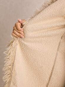 Poéselle 女士时尚毛绒拼接外套，秋冬季，人类学家风格，70年代女装，长款外套 - 咖啡棕 - 查看 8