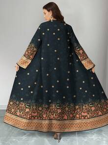 SHEIN Najma 女士复古花卉植物印花长袖休闲阿拉伯风格套装，春秋季 - 彩色 - 查看 2