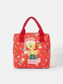 LOONEY TUNES X SHEIN Túi đựng cơm trưa bằng vải nhung kẻ nhiều màu, túi đựng cơm trưa phong cách học sinh, phù hợp cho nhân viên văn phòng và học sinh - Hoạt hình - Xem 2