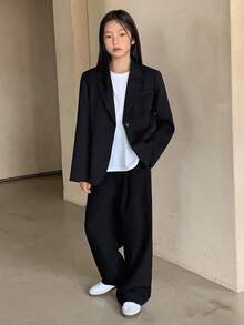 Dazy Kids Áo khoác Blazer trơn màu cho bé gái - màu đen - Xem 3