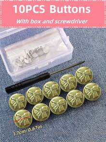 SHEIN 10Pcs/Box Bow  Pattern Adjustable Detachable Metal Jeans Buttons, No Sewing Required For Jeans, Pants, Clothing Accessories - Bronze - View 2