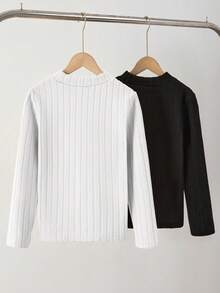 Sparklyn Conjunto de 2 peças para meninas pré-adolescentes: blusa de gola alta com forro térmico, versátil para uso diário, ideal para atividades esportivas e deslocamentos. Disponível nas cores preto e bege. - Multicolorido - Ver 2