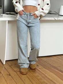 SHEIN PETITE 100%Cotton HIGH RISE STRAIGHT CUT LIGHT BLUE WOMEN JEAN - Light Wash - View 3