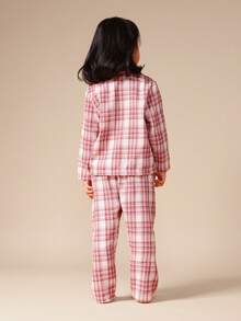 SUMWON Ensemble de pyjama à manches longues à carreaux pour filles, haut boutonnant avec pantalon assorti - Rouge - Voir 2