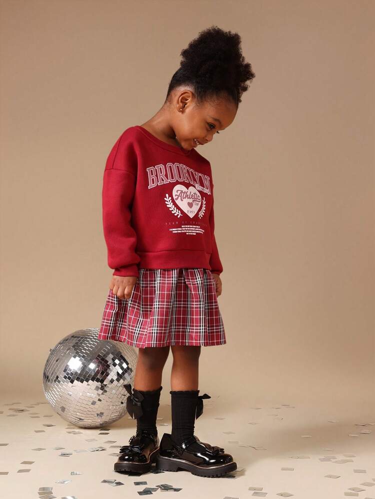 Crew Neck Long Sleeve Plaid Twofer Dress