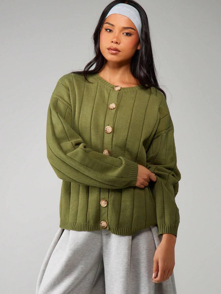 MISSGUIDED Áo khoác cardigan cài nút phía trước dáng rộng thoải mái cho mùa thu đông ấm áp mặc trong dịp Giáng sinh - màu xanh lá - Xem 1