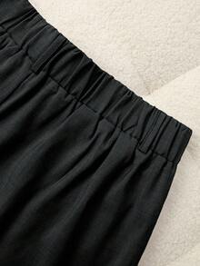 Elamini Petite 大码女式撞色腰带直筒裤 - 深灰色 - 查看 4