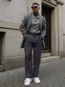 Artur Kramer 男士羊毛混纺长袖休闲/通勤夹克，秋冬时尚外套 - 灰色 - 查看 6