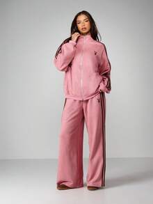 Missguided x Playboy Bunny Logo Full Zip Sweatshirt With Contrast Side Stripes Casual Loungewear - Pink - View 3