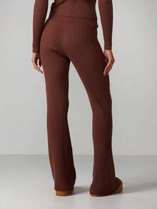 Missguided x Playboy Ribbed Knit Flare Pants With High Rise Waist And Wide Leg Silhouette For Fall Winter Comfort - Coffee Brown - View 2