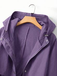 EMERY ROSE 大码女式束腰连帽风衣外套，韩版休闲优雅宽松高端夏季外套 - 紫色 - 查看 5