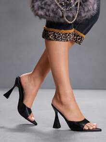 CUCCOO SZL 女士时尚尖头套脚高跟鞋，简约百搭纯色 - 黑色 - 查看 7