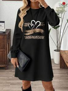 EMERY ROSE Đầm ngắn họa tiết trái tim cổ tròn tay dài dáng rộng phong cách cổ điển dành cho nữ, thoải mái cho mùa thu/đông - trắng - Xem 1