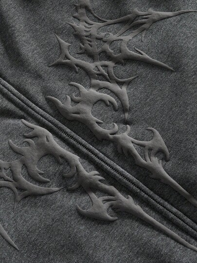 Friday the 13th X ROMWE Street Life Sudadera con capucha con cremallera y manga larga con patrón gráfico 3D para hombres