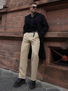 Artur Kramer 新款秋冬男士羊毛混纺大衣，英伦风单排扣长款风衣 - 黑色 - 查看 4