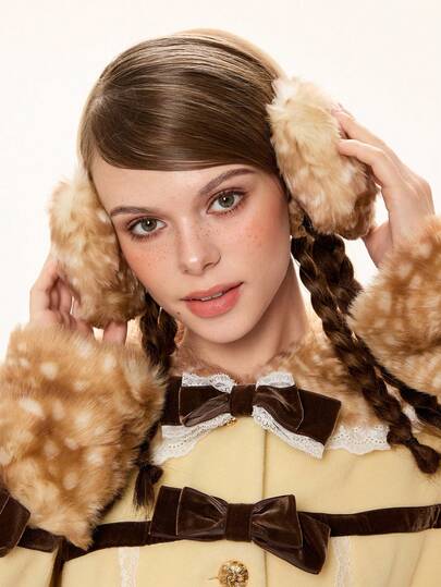 Fairycore 1pc Millennium Babe Retro Fuzzy Deer Pattern Animal Print Ear Warmer, Fashionable Minimalist Versatile Wild Style Earmuffs For Women, Suitable For College, Dates, Travel, Halloween, Christmas And Other Autumn/Winter Outfits