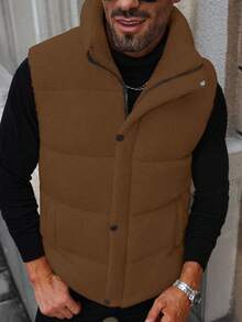 Manfinity Homme 男士街头热销INS风男士无袖抓绒背心保暖休闲绗缝外套，送给男友老公的秋冬礼物周年纪念日礼物 - 棕色 - 查看 5