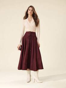 CUCCOO BASICS 女士尖头粗跟米色时尚优雅通勤简约日常百搭针织中筒踝靴 - 米色 - 查看 11