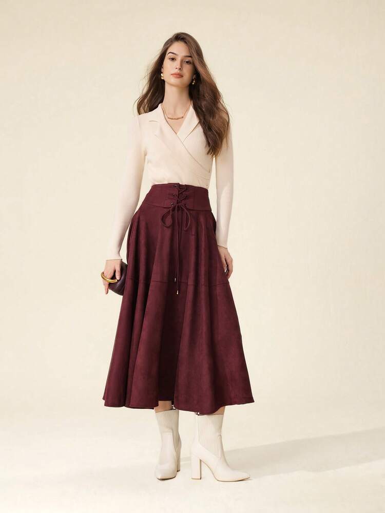 CUCCOO BASICS Women's Pointed Toe Chunky Heel Beige Fashion Elegant Commute Simple Daily All-Match Versatile Knit Mid-Calf Ankle Boots For Christmas Spring Shoes