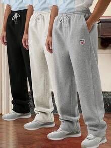 SWAVVY Pantaloni casual da uomo con coulisse in vita, tasche e grafica a lettere multicolore - Grigio Chiaro - Visualizzare 5