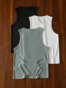 SWAVVY 男士纯色圆领罗纹休闲背心，夏季