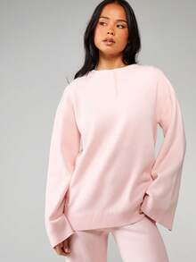 MISSGUIDED Oversized Relaxed Fit Crew Neck Long Sleeve Knit Sweater For Casual Everyday Wear - Pink - View 5