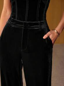 MOTF PREMIUM WOMEN'S VELVET WIDE LEG TROUSERS, AUTUMN/WINTER - Black - View 2