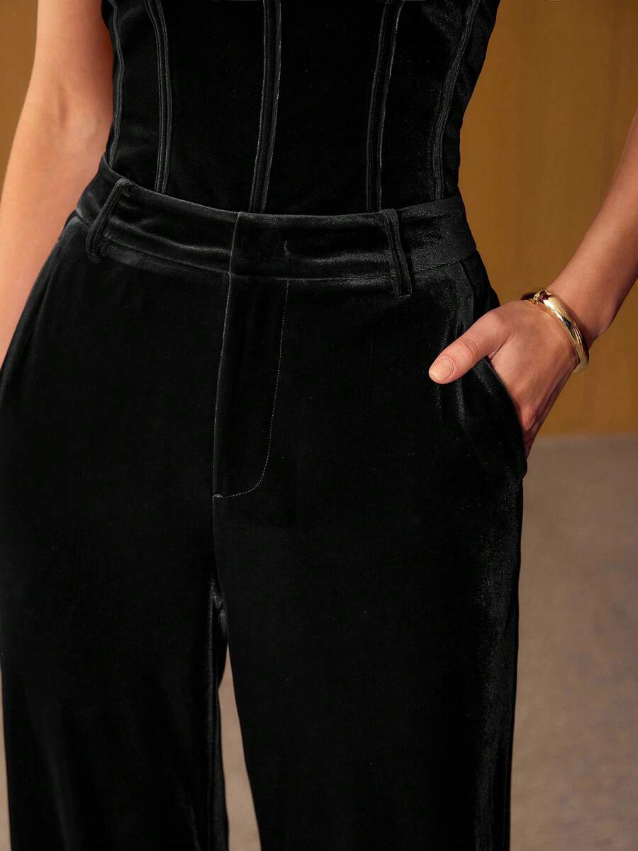 MOTF PREMIUM WOMEN'S VELVET WIDE LEG TROUSERS, AUTUMN/WINTER - Black - View 2