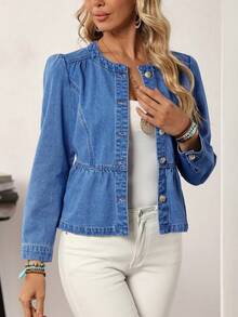 EMERY ROSE Women's Denim Jacket And Coat, Fashionable For Summer - Medium Wash - View 5