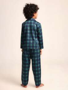 SUMWON Classic Long Sleeve Plaid Pajama Set With Button Down Top For Boys Sleepwear Nightwear For Casual And Vacation - Dark Green - View 3