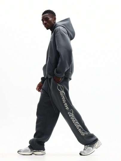 SUMWON 男士宽松连帽衫和运动裤套装，印花家居服套装