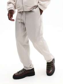 SUMWON 宽松版型抽绳慢跑裤，弹性裤脚，休闲舒适运动裤 - 杏色 - 查看 4