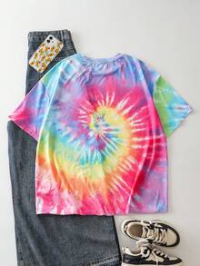 SCOOBY-DOO X SHEIN 大码扎染字母卡通图案短袖T恤，夏季休闲款 - 彩色 - 查看 2