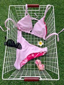 Swim Mod Bộ đồ bơi hở lưng in họa tiết nhiều màu thời trang mùa xuân dành cho nữ và quần bikini in họa tiết dễ thương - Hồng - Xem 4